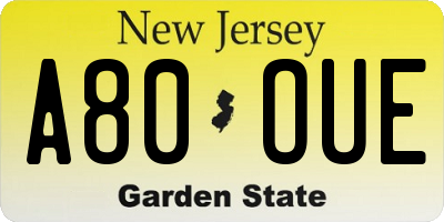 NJ license plate A80OUE