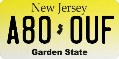 NJ license plate A80OUF