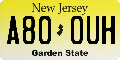 NJ license plate A80OUH