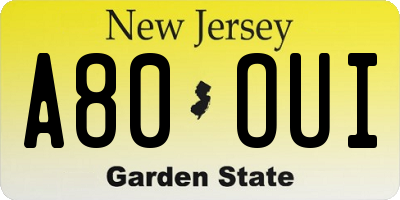 NJ license plate A80OUI