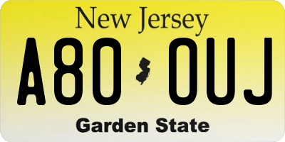 NJ license plate A80OUJ