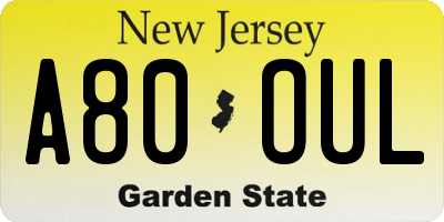 NJ license plate A80OUL