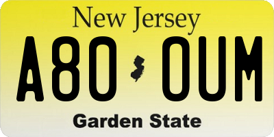 NJ license plate A80OUM