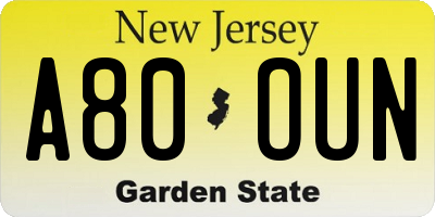 NJ license plate A80OUN