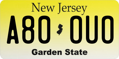 NJ license plate A80OUO