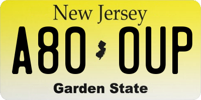 NJ license plate A80OUP