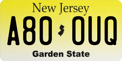 NJ license plate A80OUQ