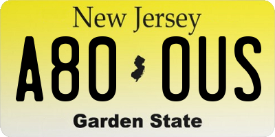 NJ license plate A80OUS