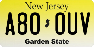 NJ license plate A80OUV