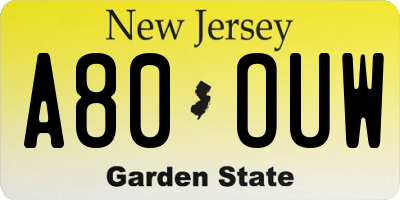 NJ license plate A80OUW