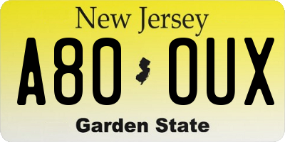 NJ license plate A80OUX