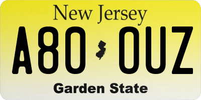 NJ license plate A80OUZ
