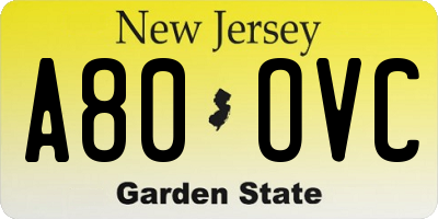 NJ license plate A80OVC