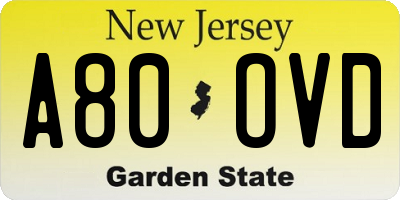 NJ license plate A80OVD