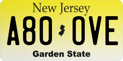 NJ license plate A80OVE
