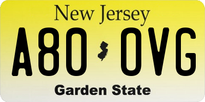 NJ license plate A80OVG