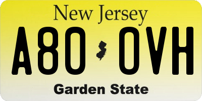 NJ license plate A80OVH