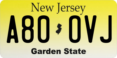 NJ license plate A80OVJ