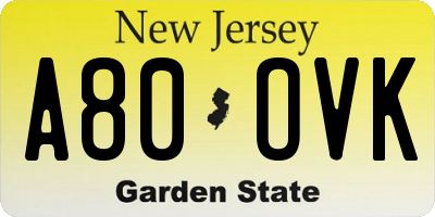 NJ license plate A80OVK