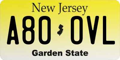 NJ license plate A80OVL