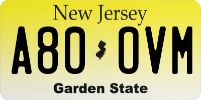 NJ license plate A80OVM