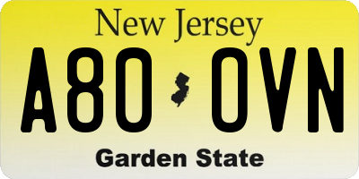 NJ license plate A80OVN