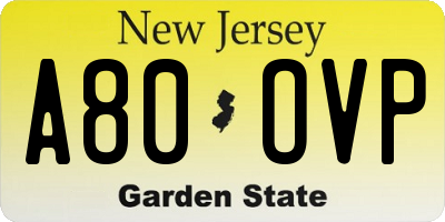 NJ license plate A80OVP