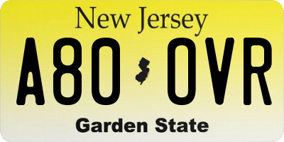 NJ license plate A80OVR