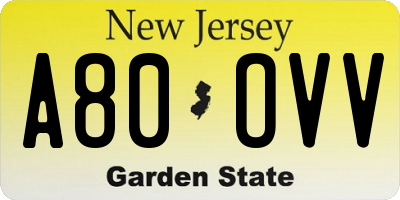 NJ license plate A80OVV