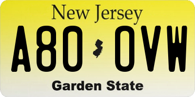 NJ license plate A80OVW