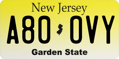 NJ license plate A80OVY