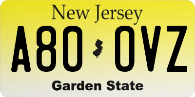 NJ license plate A80OVZ