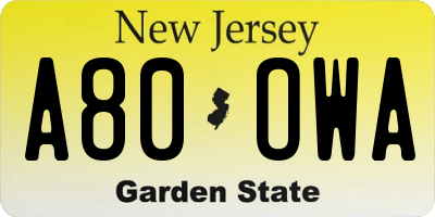 NJ license plate A80OWA