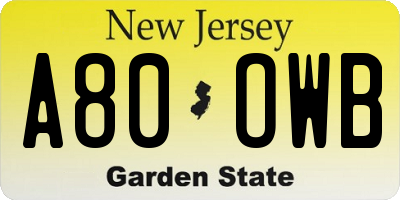 NJ license plate A80OWB