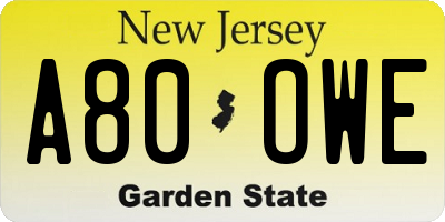 NJ license plate A80OWE