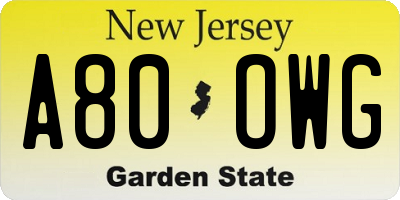NJ license plate A80OWG