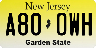 NJ license plate A80OWH