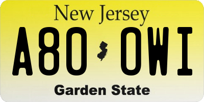 NJ license plate A80OWI