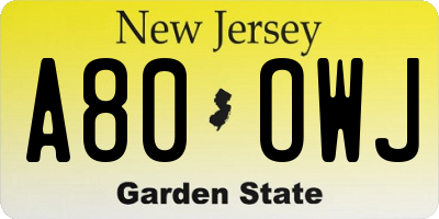 NJ license plate A80OWJ