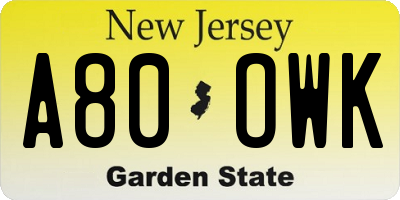 NJ license plate A80OWK