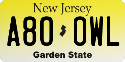NJ license plate A80OWL
