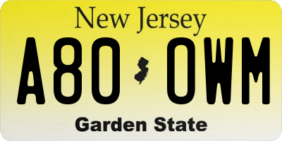 NJ license plate A80OWM