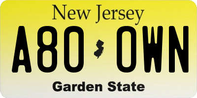 NJ license plate A80OWN