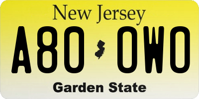 NJ license plate A80OWO