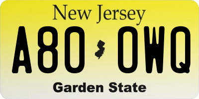 NJ license plate A80OWQ
