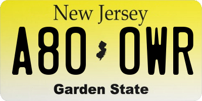 NJ license plate A80OWR