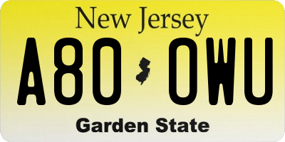 NJ license plate A80OWU