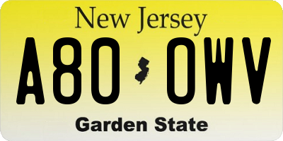 NJ license plate A80OWV