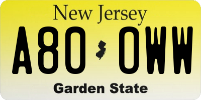 NJ license plate A80OWW