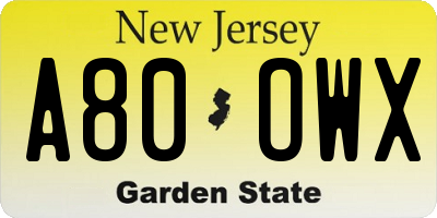 NJ license plate A80OWX